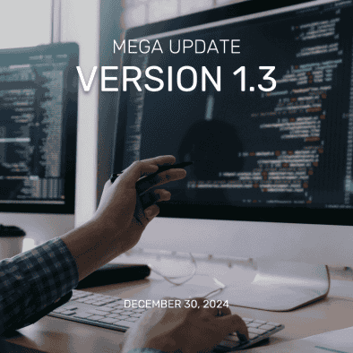 thumbnail text mega update version 1.3 in front of pc screen with program code on it