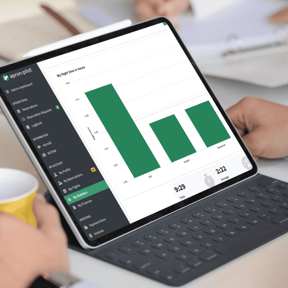 person using the ipad with the statistics view in small variant