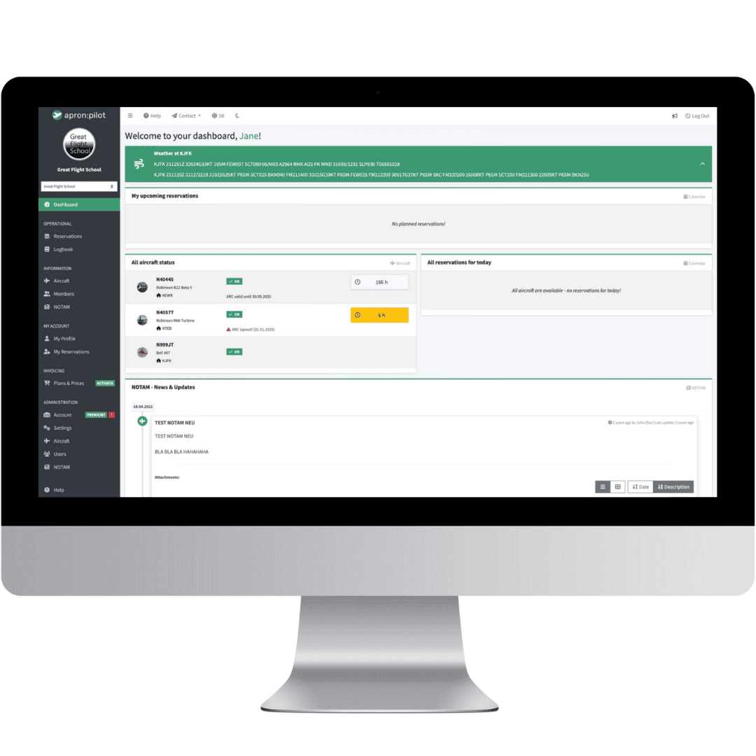 an imac showing the dashboard view of the application