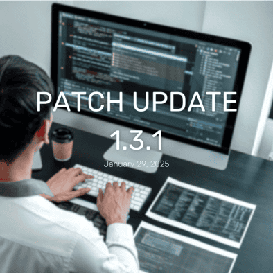 thumbnail showing a text patch update 1.3.1 in front of pc screen
