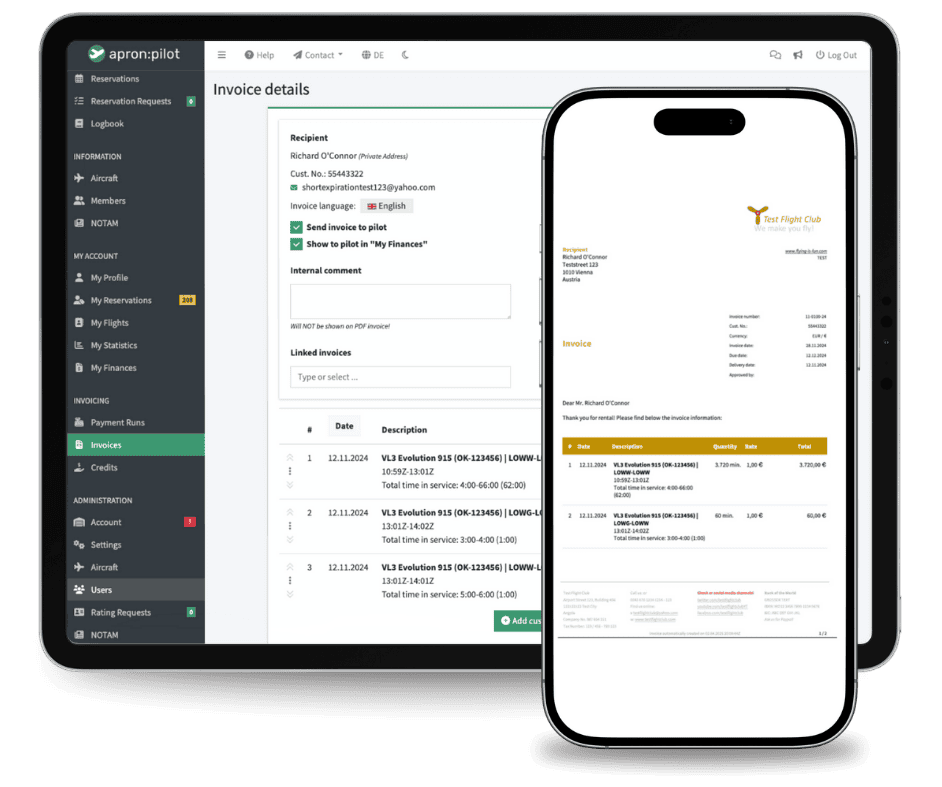 Electronic invoices shown on iphone and imac