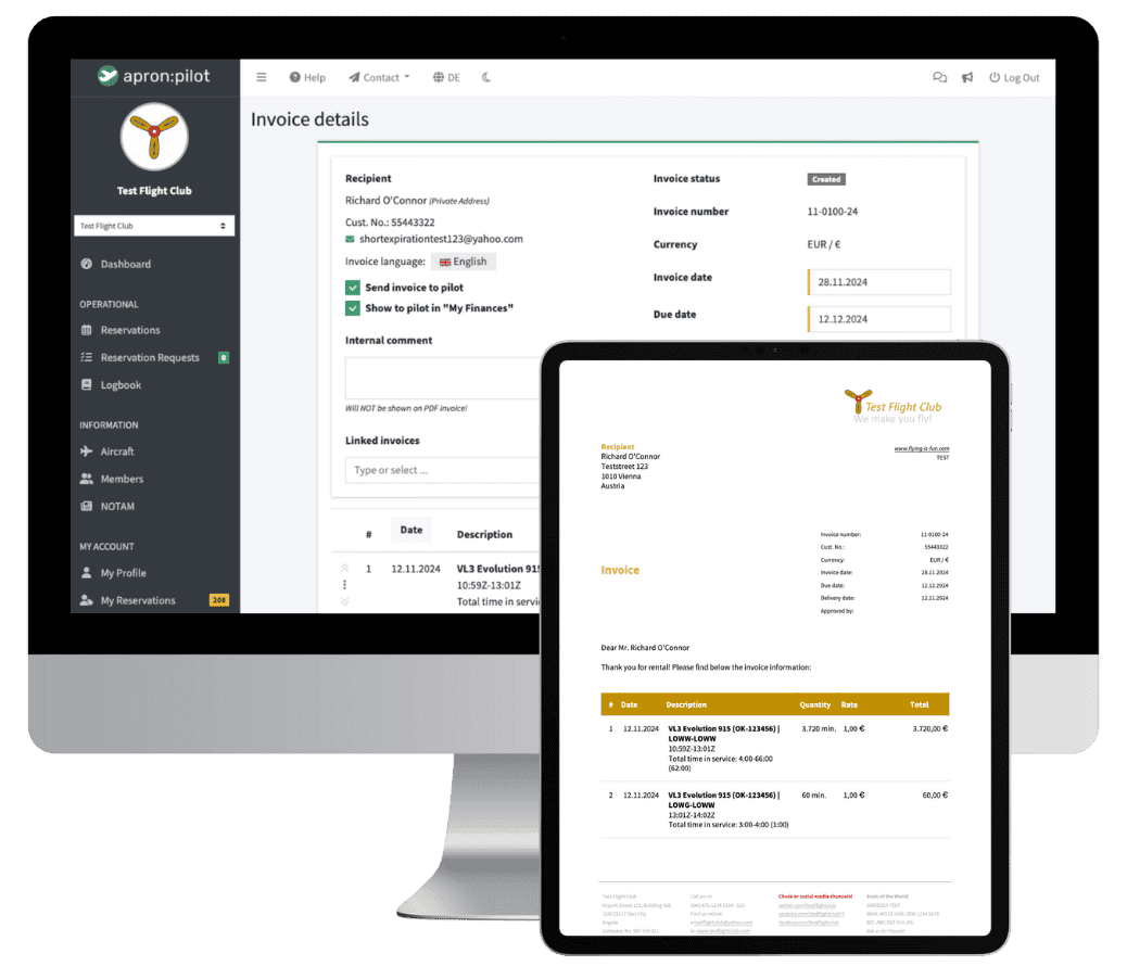 Electronic invoices shown on ipad and imac
