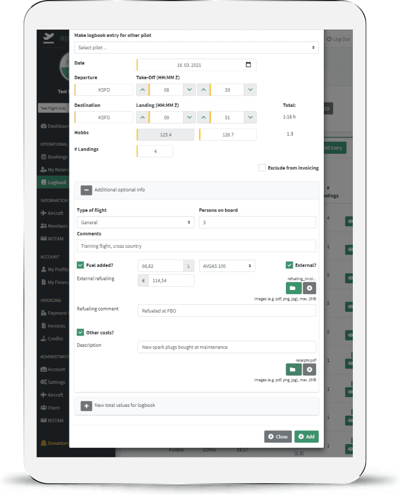 ipad showing the electronic invoice within the application