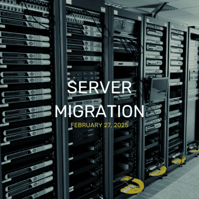 Thumbnail showing server migration text in front of a server