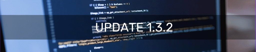 Text update 1.3.2 shown in front of some programming code