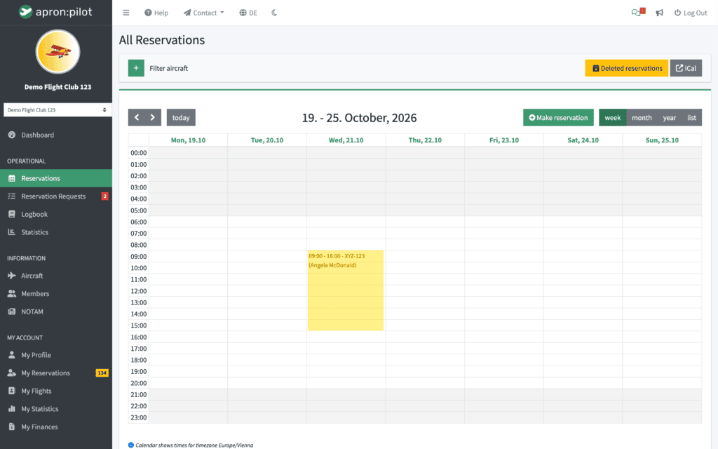 Booking calendar with pending booking requests in apron:pilot