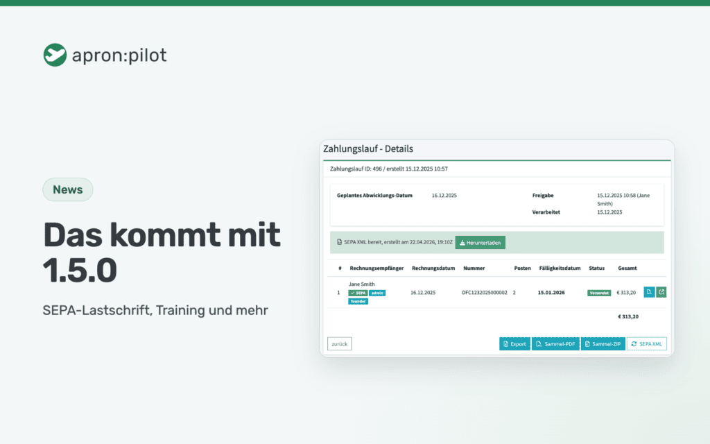 Zahlungslauf in apron:pilot mit fertiger SEPA-XML-Datei zum Herunterladen